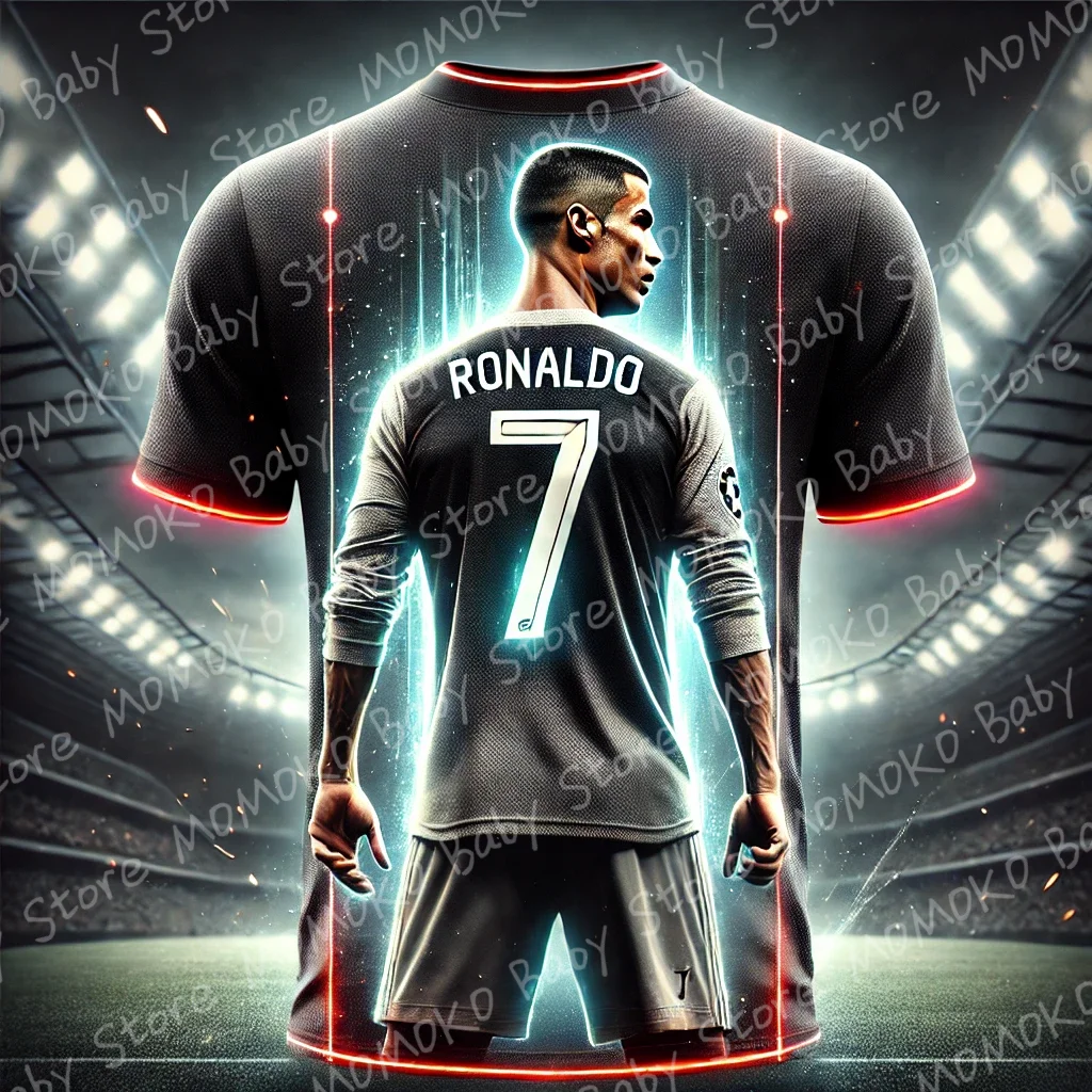 New Summer Children Football Jerseys Fashion Footall Star Ronaldo Print Jersey Kids Adults Casual Sports Tees Outdoor Sportswear