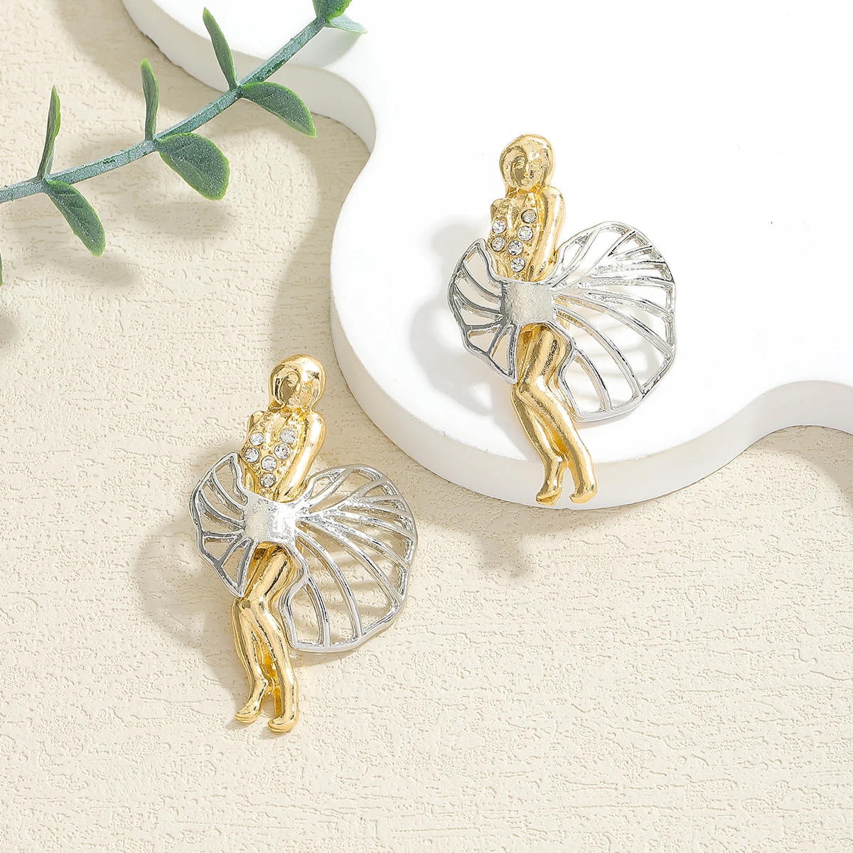 سبائك ذهبية مارلين مونرو وأقراط للنساء رائعة بلينغ الزركون بيان مجوهرات الزفاف العروس مأدبة الملحقات #5