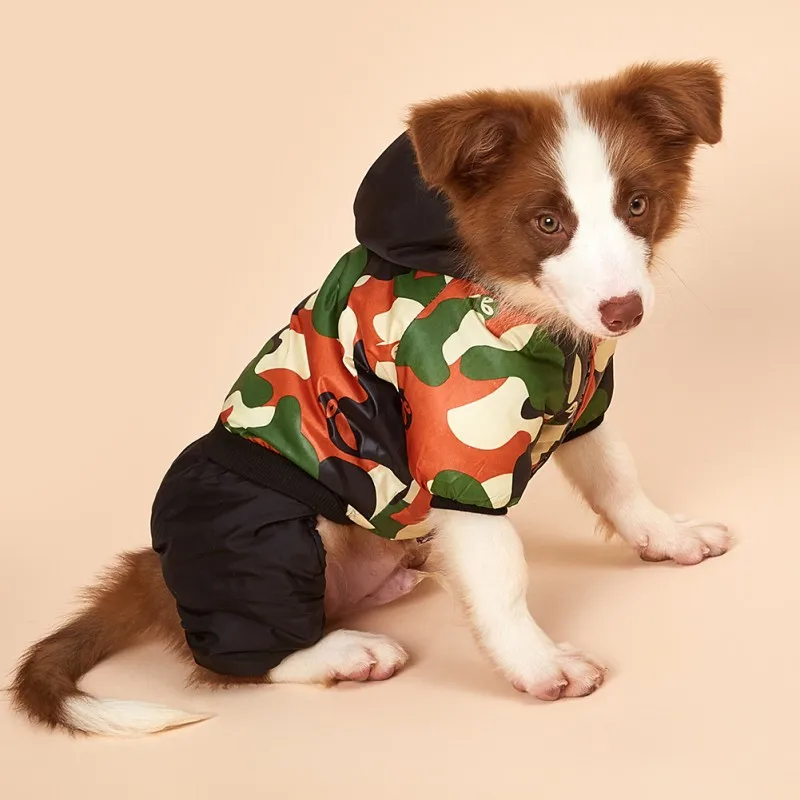 Camouflage Winter Warm Pet Dog Padded Jacket 3-layer Velvet Thickened Puppy Coats For Small Medium Large Dogs Sports Clothes