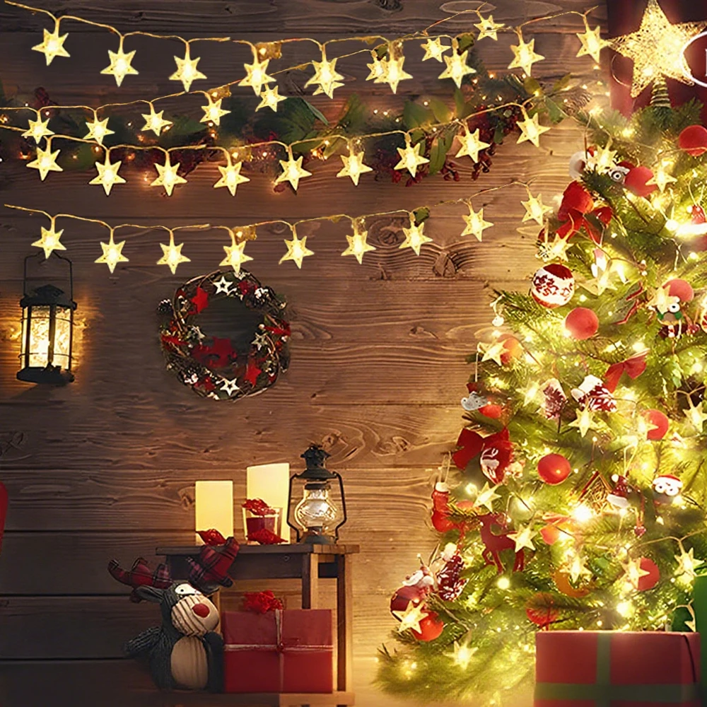 10/20/40/80LED Christmas Star String Lights for Family Garden Party Tree Night Light Decoration
