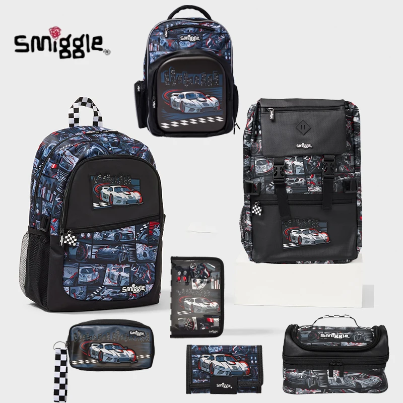 New Australian Smiggle Backpack For Students Large Capacity Schoolbags Boys Racing Cartoon Backpack Meal Wallet Stationery Sets