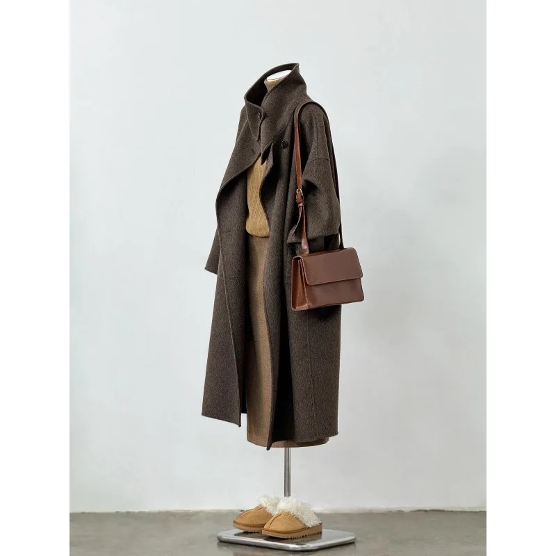 

Модное двустороннее кашемировое пальто для женщин осенью и зимой 2025, новое шерстяное длинное пальто в стиле Хепберн Y2K