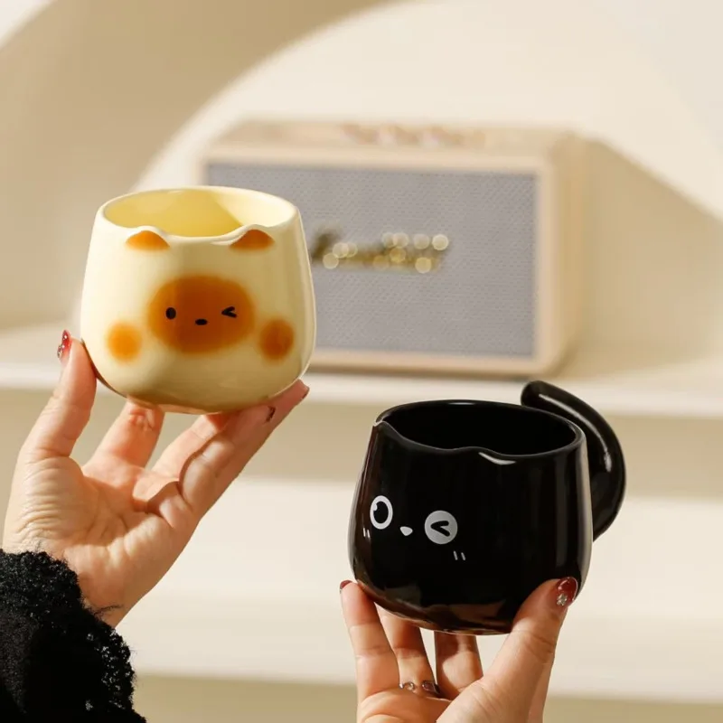 

Black Kitten Coffee Mug Office Ceramics Water Cup Creative Hand Painted Breakfast Milk Flower Tea Cups Home Bedroom Water Mug