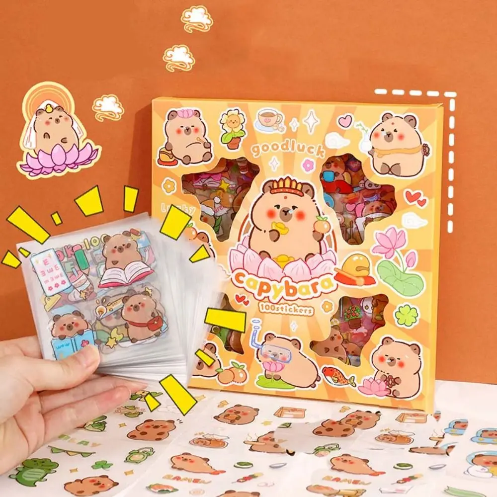 Cartoon Capybara Stickers No Repeat Decoration DIY Decorative Sticker Water Bottle Decor Food Stationery Sticker Skateboard