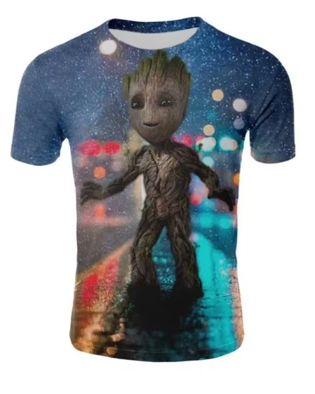 Мужская быстросохнущая дышащая повседневная спортивная футболка Marvel Groot с круглым вырезом и короткими рукавами (лето)