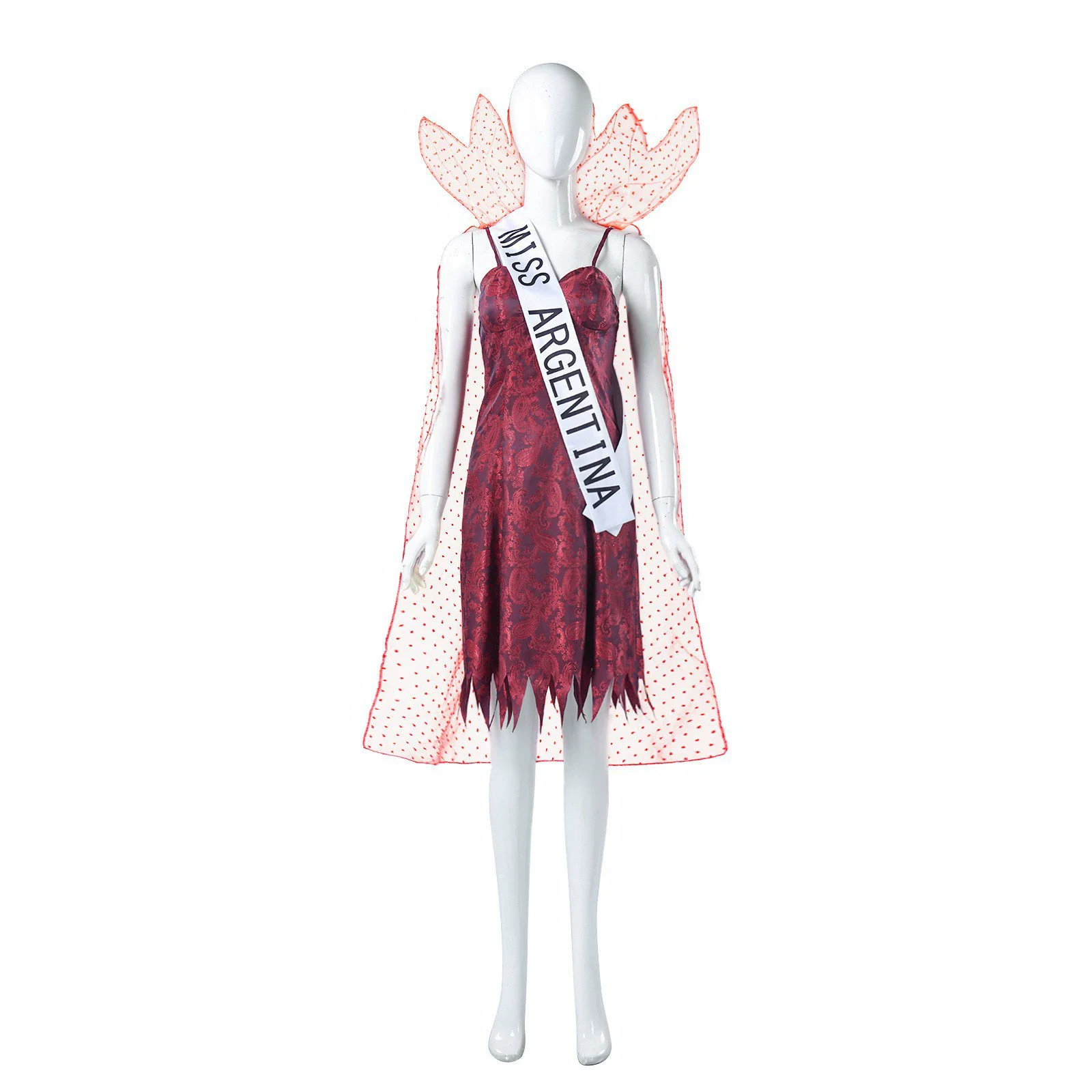 

Horror Movie Miss Argentina Cosplay Costume Dead Receptionist Dress Cloak Outfit for Wig Women Halloween Carnival Party Suit