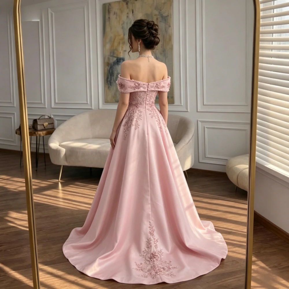 Exquisite Ballkleider mit Applikationen, ärmellos, schulterfrei, Satin, A-Linie, Abendkleider, Reißverschluss hinten, Partykleid, individuell gestaltet