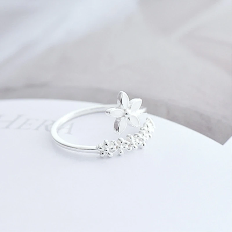 

Sole Memory Fresh Flower 925 Sterling Silver Literary Female Resizable Opening Rings RI172