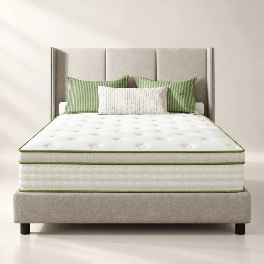 Twin Mattress 10 Inch Hybrid Memory Foam Mattress in a Box for bedroom use, foam and coils, gray, cooling gel layer and edge su