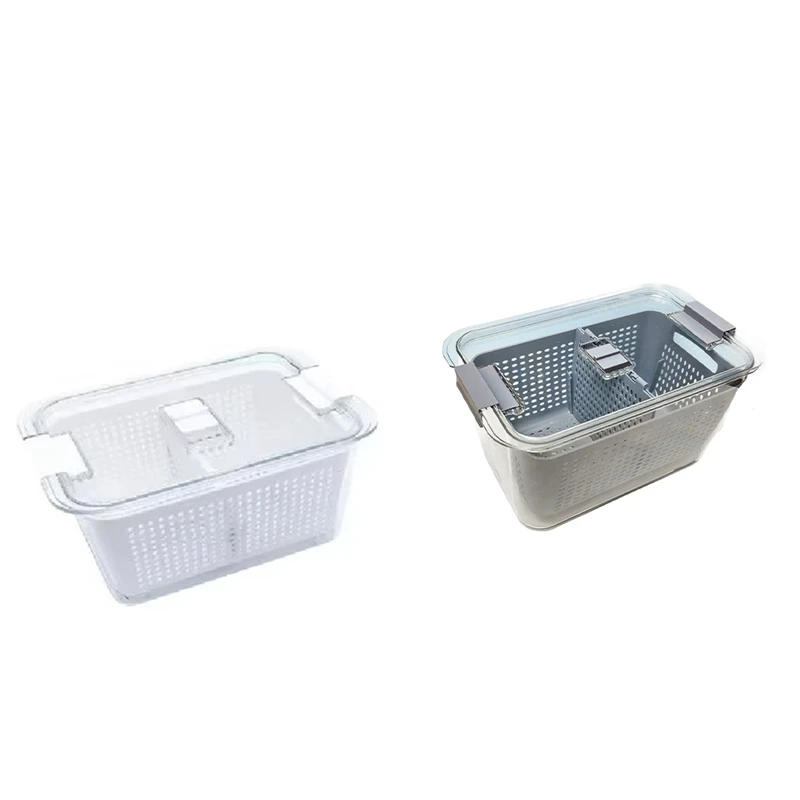 Top Sale Refrigerator Preservation Box, Transparent Sealed Container For Vegetables And Fruits, Food Grade With Drain Feature