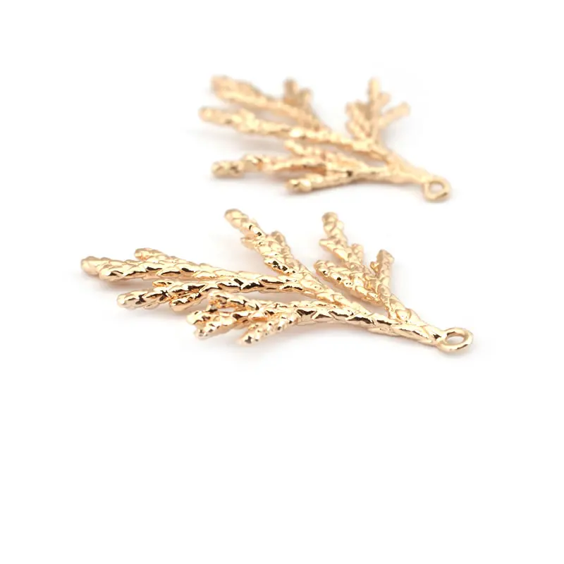 6PCS 18K Gold Color Brass Pine Leaves Tree Leaf Charms Pendants High Quality Diy Jewelry Making Necklace Earrings Accessories