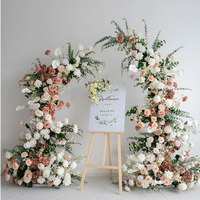European wedding decoration brown horn floral arch, proposal ceremony arrangement flowers