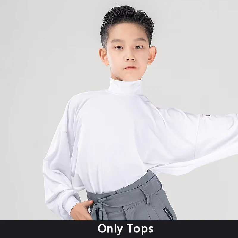 Jongens Latin Dane Prestatiekostuum Vleermuismouwen Tops Hoge taille broek Ballroom Tango Danskleding Kinderen Oefenkleding VDB7859