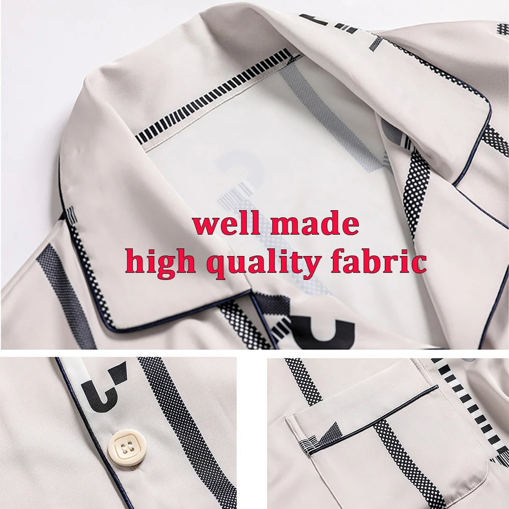Trendyol Print Silk Pajamas Men's Pijama Sets Spring Summer Thin Satin Long Sleeve Sleep Tops Elastic Waist Soft Pajama for Men