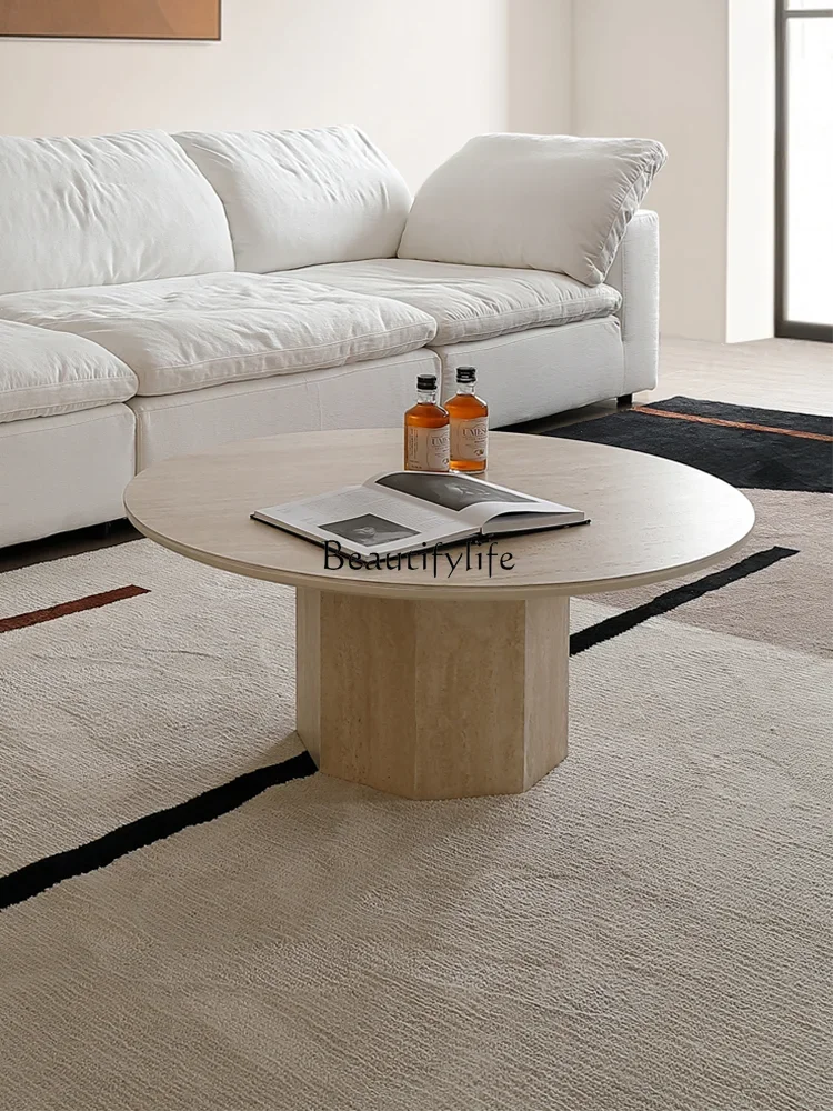 

3 French Retro Small Apartment Home Coffee Table Cream Style Living Room Marble Travertine