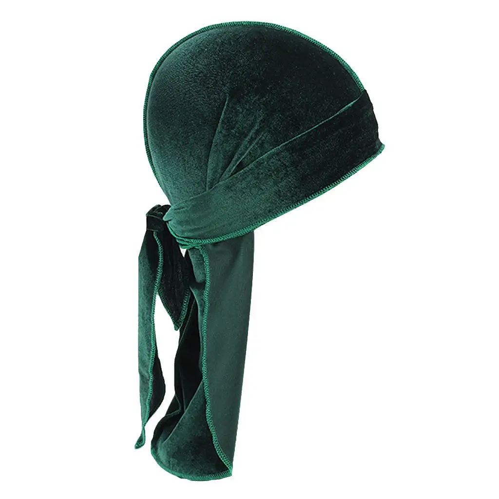 Silk Soft Pirate Cap Turban Headwrap with Extra Long Tail Velvet Durag for Men Women Casual Hair Loss Cover Scarf