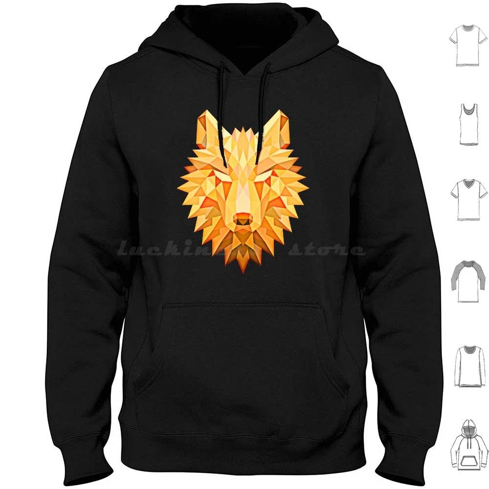 Orange Flame Geometric Wolf Head Design Hoodies Long Sleeve Geometric Orange Wolf Animal Dog Animals Nature Wolves Wild