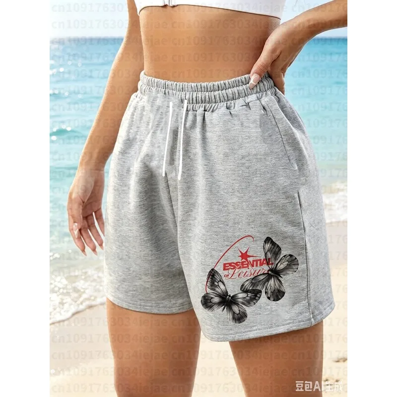 Women's Kid Summer Butterfly Print Shorts Elastic Waistband Sweat-wicking Breathable Suitable for Sports Running and Fitness