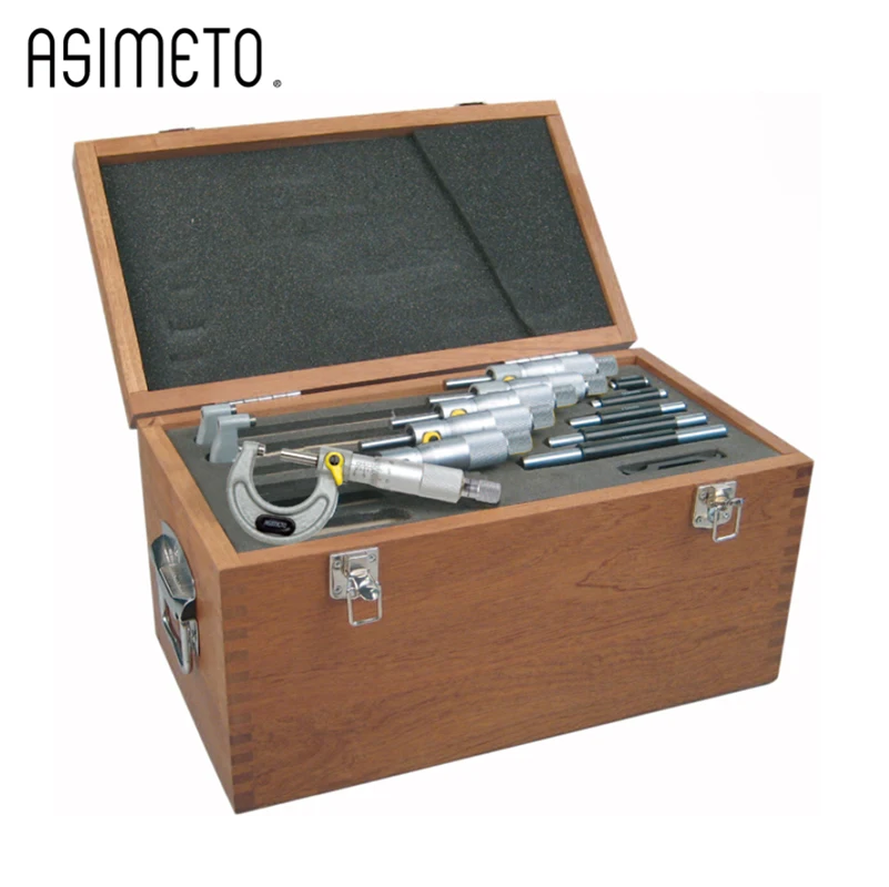 Germany ASIMETO Outside Micrometer Set 0-25mm 25-50mm 50-75mm 75-100mm 0.01mm Micrometer Gauge Meter Micrometer Measuring Tools