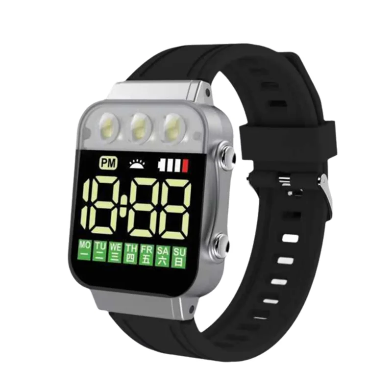 

USB Rechargeable Flashlight Wristwatch Sport Wristwatch Student Sport Wristwatch Lighting Watch Gifts For Man Black