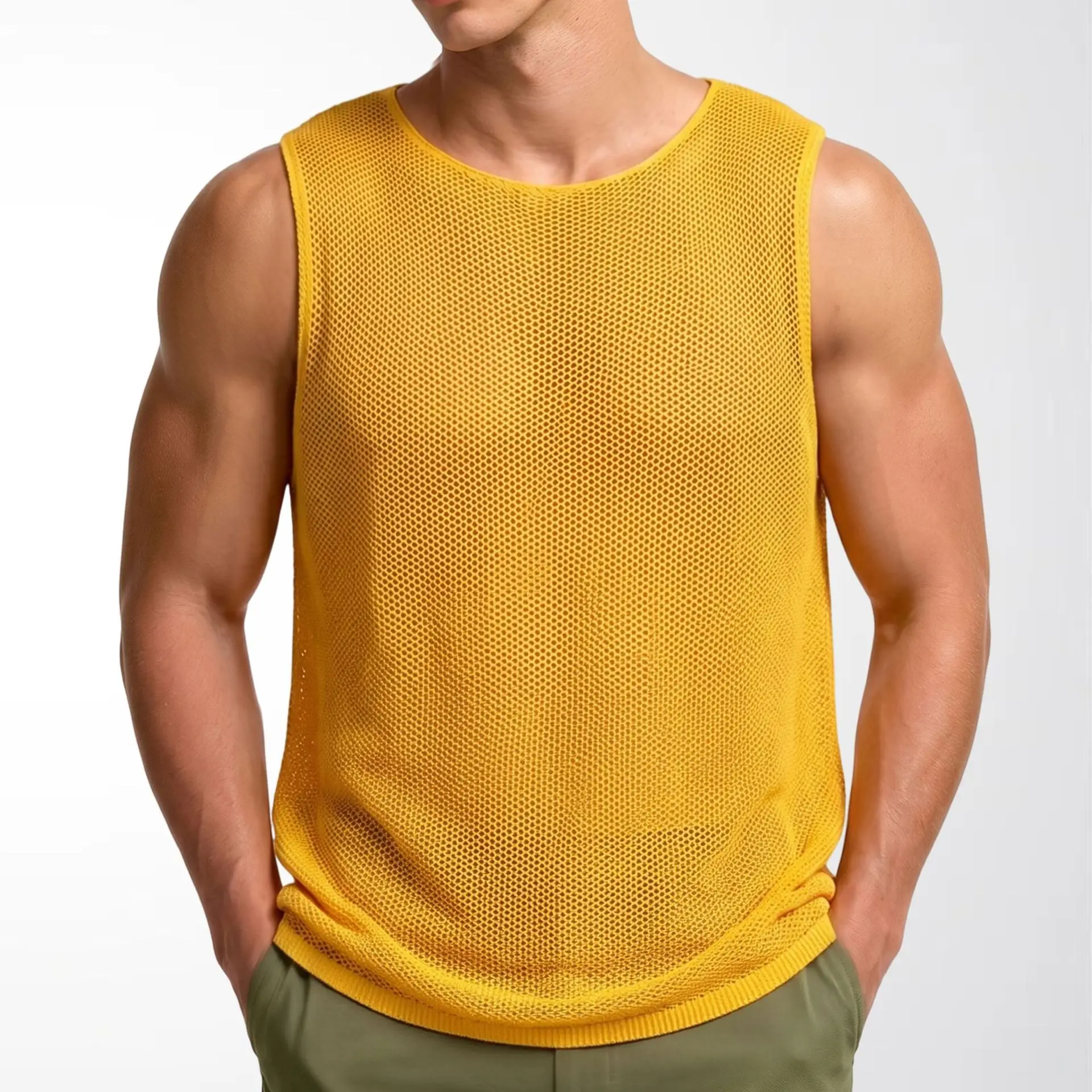 Men's Summer Men's Sports Vest Quick-Drying Elastic Mesh Hollow Knitted Vest Men's