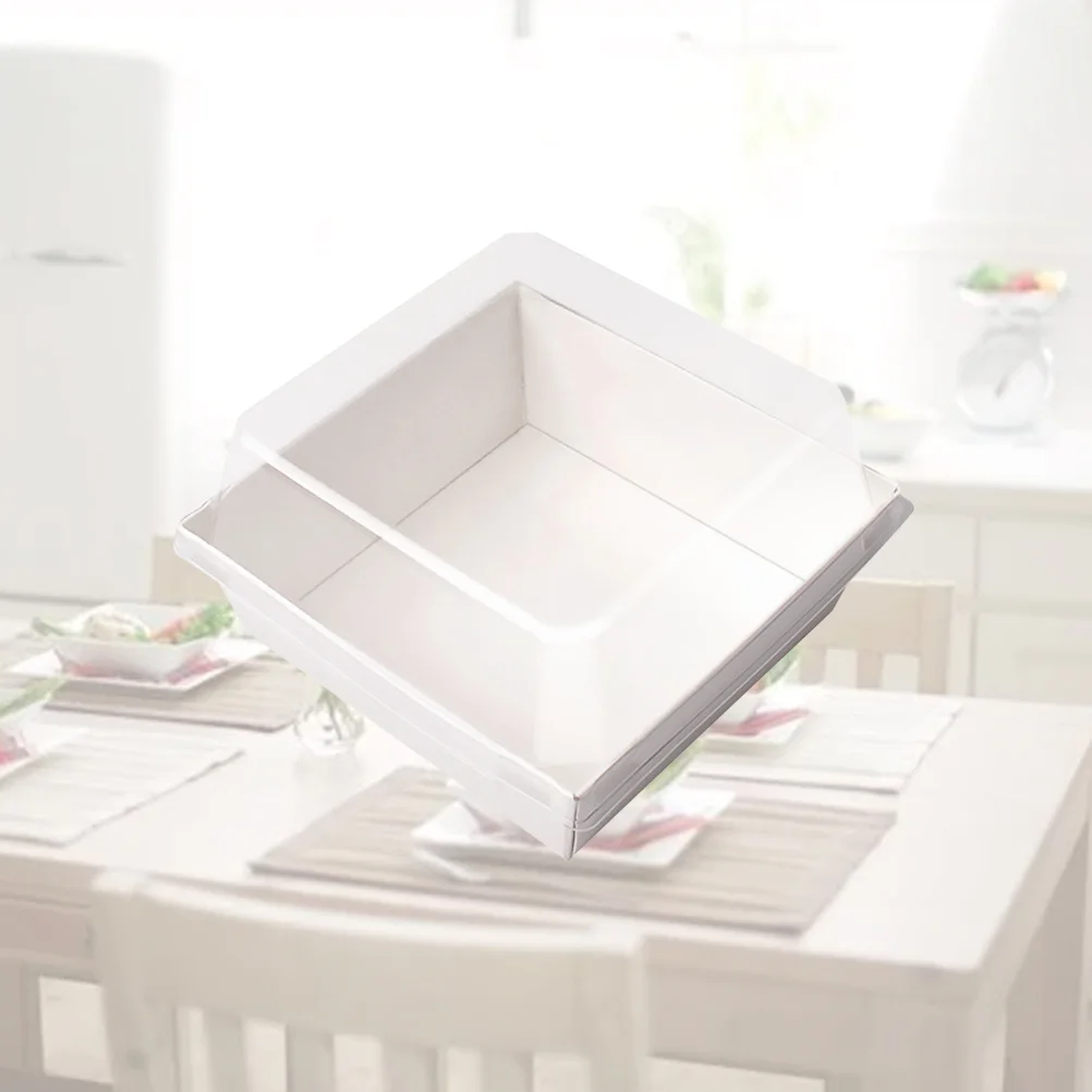 

1 Set Square Cake Packaging Boxes Thicken Boxes Food Packing Boxes with Transparent Cover (50Pcs White Paper Box 50Pcs Transpare