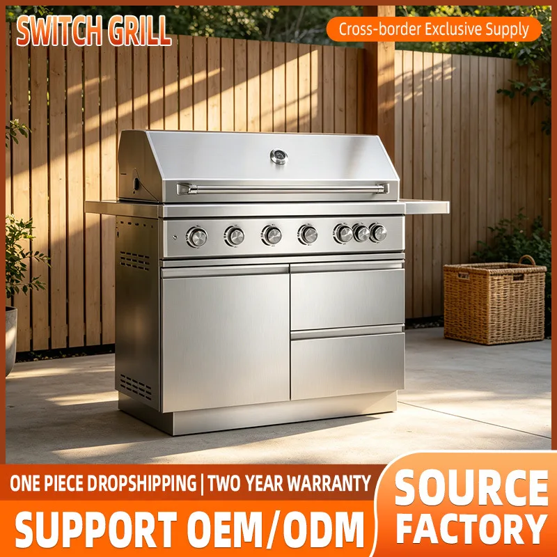 Lux Space 304 BBQ with Frame Six Head Patio Villa BBQ Gas Fish Grill