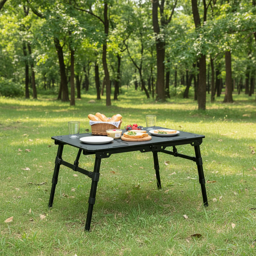 Custom Outdoor Camping Tactical IGT Table Aluminum Alloy Frame Beech Panel Folding Portable Adjustable Rectangular 6-Seater