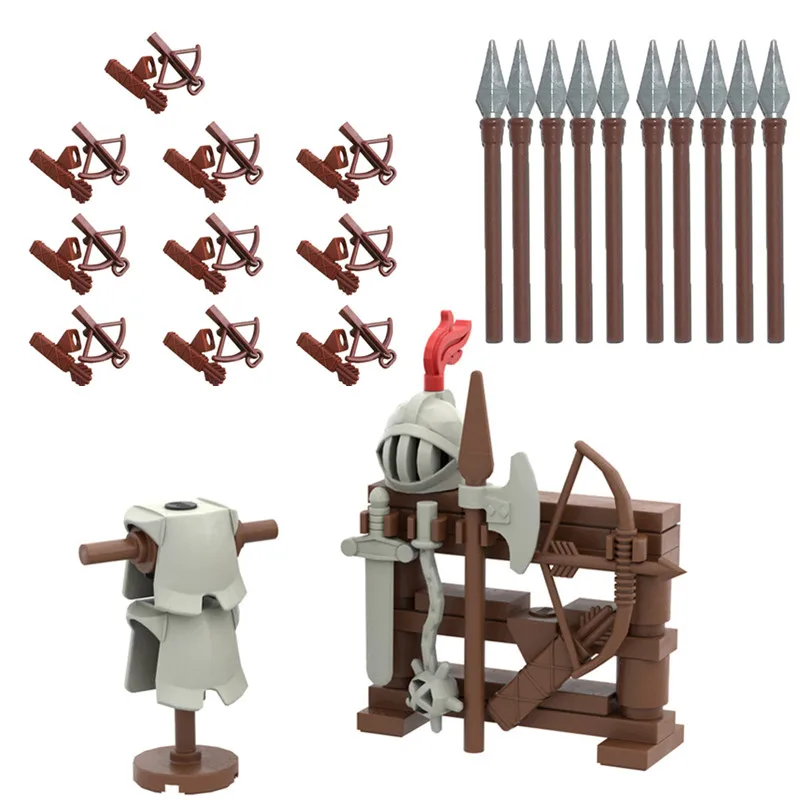 Middle Ages Knights Weapon Bow and Arrow Crossbow Elven Archer Castle Knight Figures Rome Crusader Shield Longbow Building Block