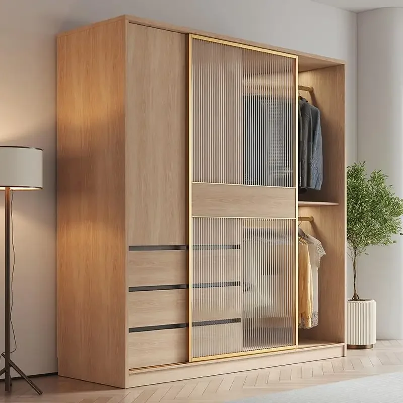 

Luxury Portable Sliding Wardrobes Glass Doors Tall Girls Clothes Storage Closet Bedroom Organizer Armario Furniture Home