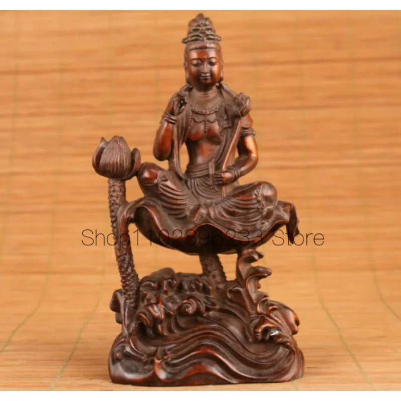 Japanese boxwood hand carved kwan-yin statue netsuke collectable blessing Art