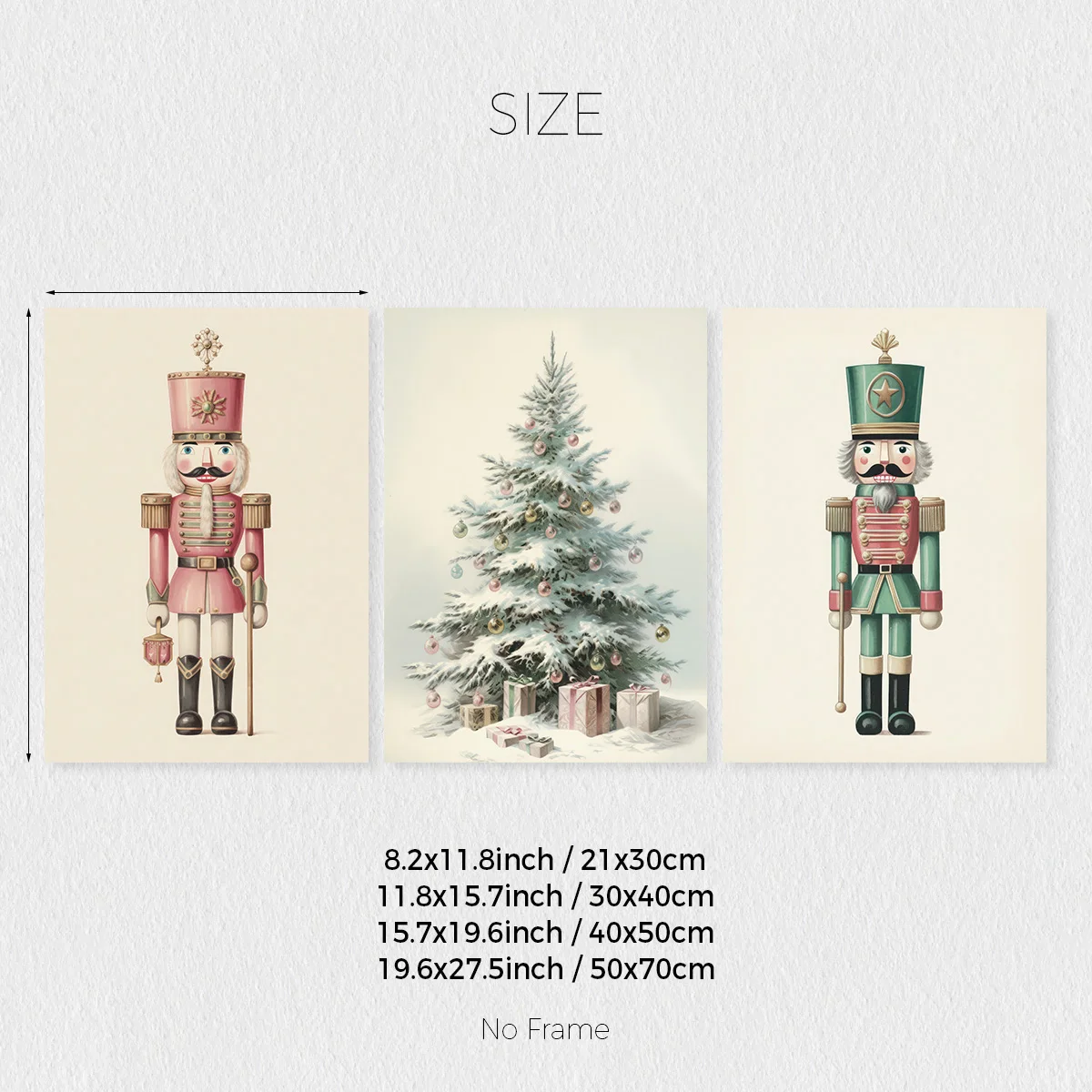 3-Piece Set of Nutcracker Soft-Toned Christmas Gallery Wall Art Prints, Vintage Christmas Canvas Posters, Soft Neutral Wall Decor, Holiday Winter Decoration, Ideal Gift for Living Room, Bedroom, Kitchen, Office, Cafe, Bar, Hallway, Home and Room Decoration, Frameless