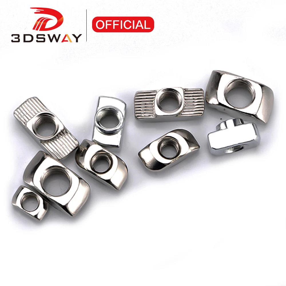 3DSWAY 10/20pcs M3 M4 M5 M6 20 Series Slot T-nut Sliding T Nut Hammer Drop In Nuts fot 2020 Aluminum Profile 3D Printer Parts