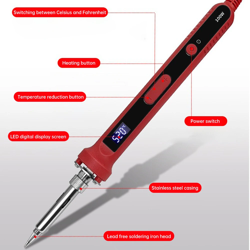 Imagem -02 - Ferro de Solda de Ajuste de Temperatura Digital Aquecimento Cerâmico Térmico Interno Automático 100w