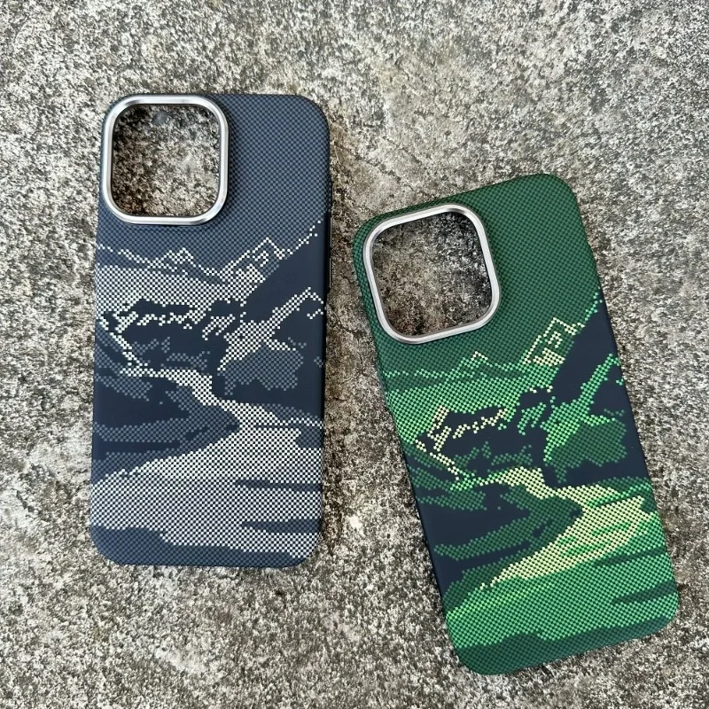 New magnetic Kevlar texture phone case for iPhone 16 15 14 13 Pro Max Snow mountain creek pattern For iPhone 15 14 13 Pro Max