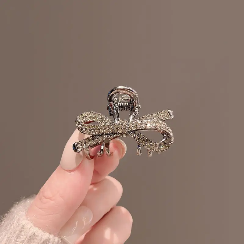 Cute Korean Style Rhinestone Bow Hair Claw Clips, Mini Sweet Hair Clips for Bangs & Half Up Hairstyles Women Girls Bangs view 5