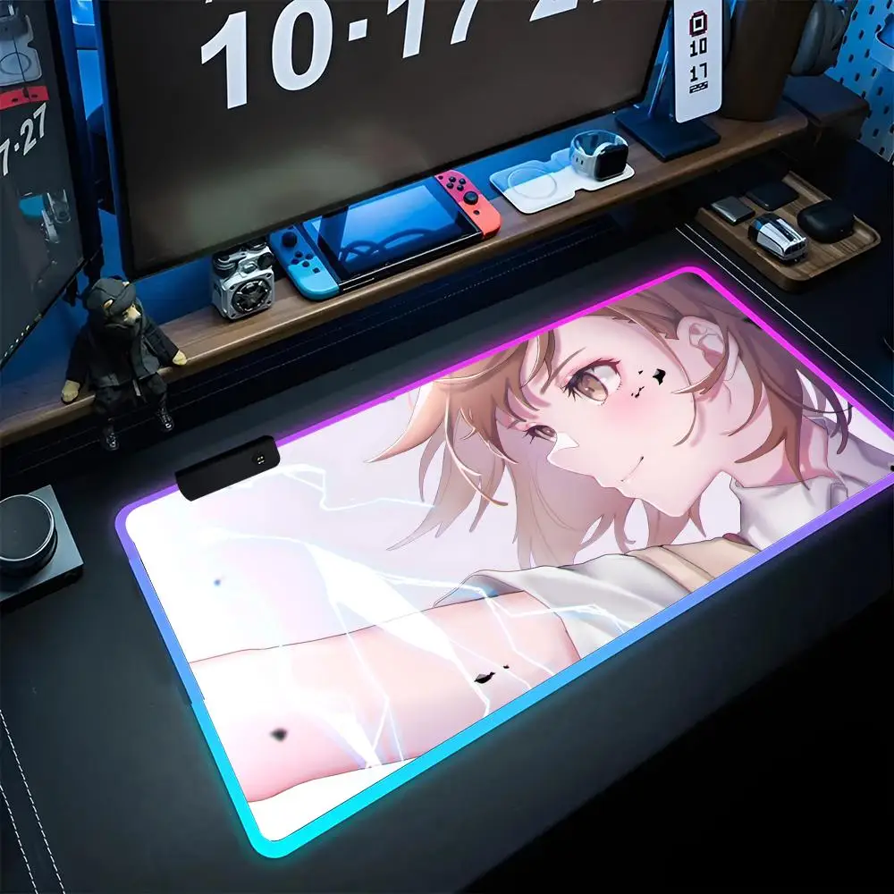 Misaka Mikoto     Mouse Pad RGB Computer Mouse Mat Gamer Keyboard Pads 900x400 XXL LED Game  Large Locking Edge Mousepad