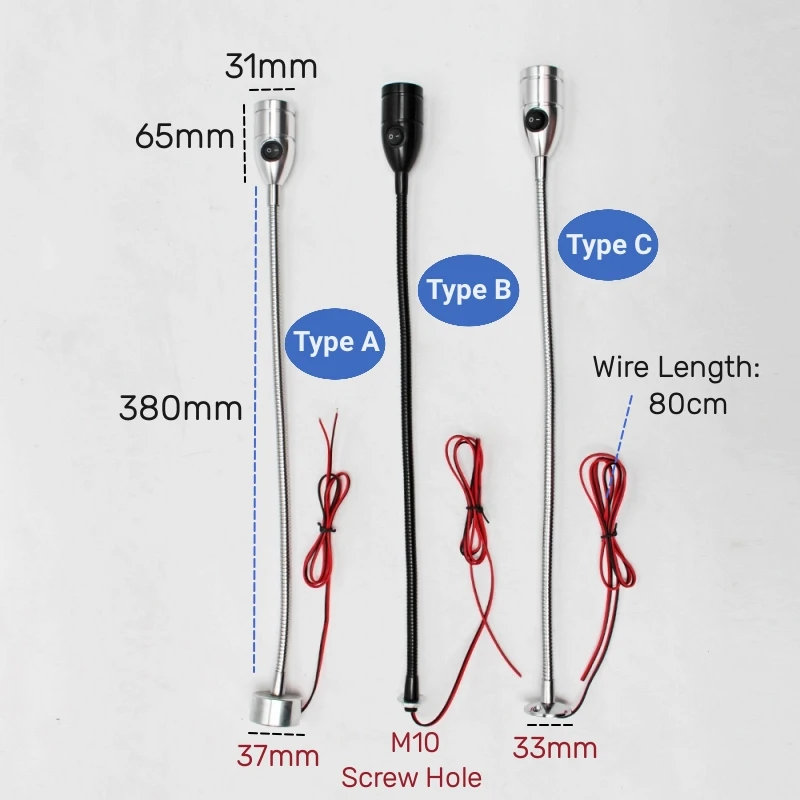 DC12V 24V LED Gooseneck Machine Tool Light 3W Industrial Hose Work Lamp Fixed Base Kitchen Bedside Garage Spotlights With Switch