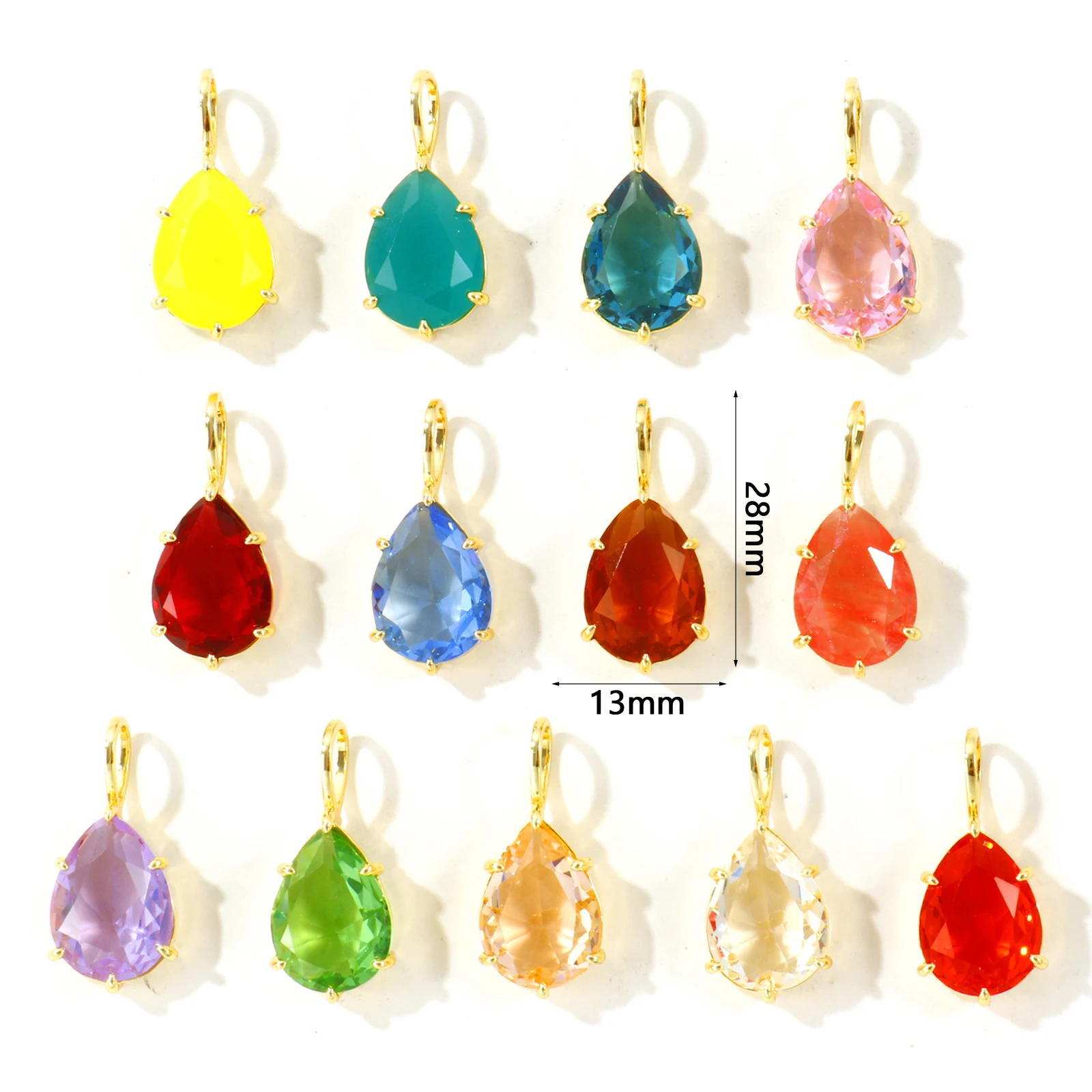 1pc New Multicolor Glass Geometric Drop Shaped Pendant 18K Gold Plated Brass Charms For Women DIY Necklace Jewelry Gift 28x13mm