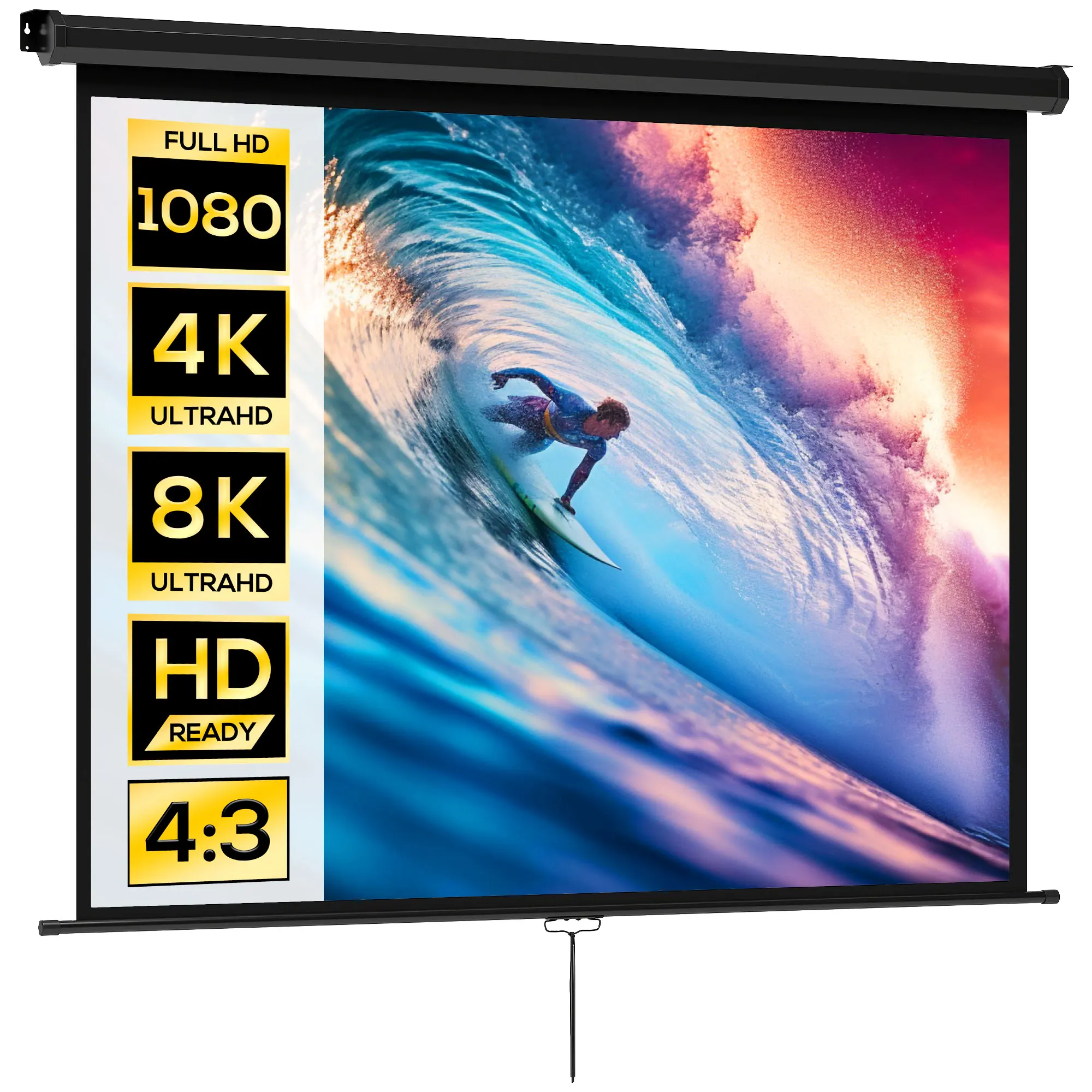 HOMCOM Écran de projection de 84 pouces, écran vidéoprojecteur, pour home cinéma, 4:3 4K HD, fixation mur ou plafond, 181 x 8 x 138 cm, noir