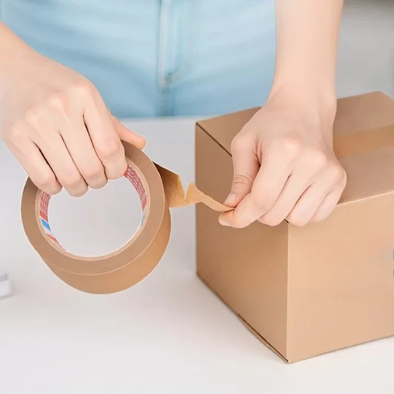 Office Easy Tear Mute Glue Belts Eco Friendly Degradable Kraft Paper Tape 48mm Wide Express Delivery Packag Seal Adhesive Strip
