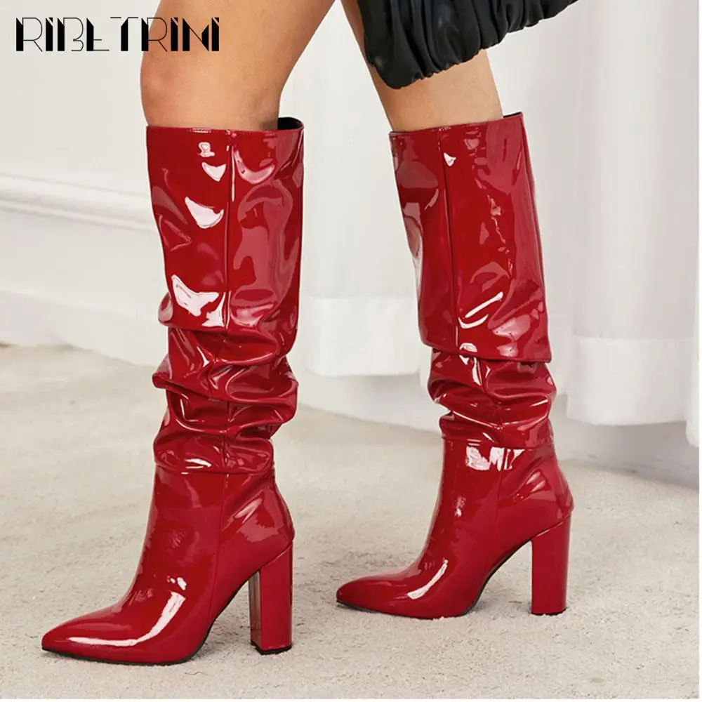 Elegant Women Boots Platform Chunky High Heels Knee High Shoes Slip On Designer Luxury Trendy Winter Street Boots Big Size 42