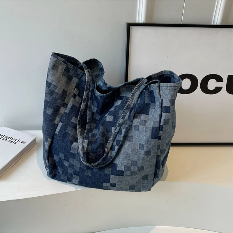 Trend Casual Aesthetic Larger Capacity Eco-friendly Shoulder Bag New Women's Shopping Bag Fashion Denim Blue Bucket Tote Bag