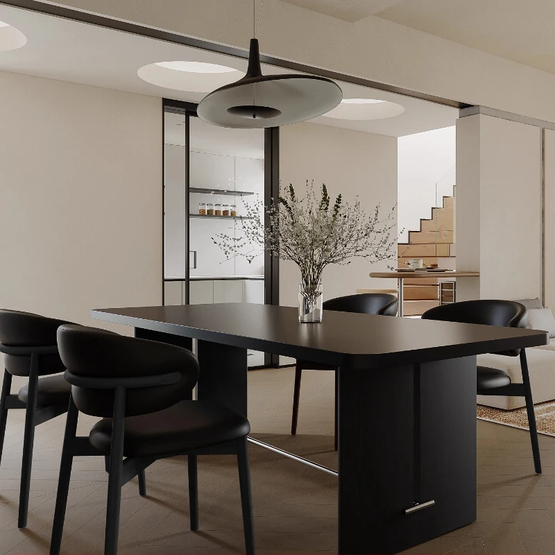 

m Retro Designer Table Simple Dining Table and Chair Combination Spacious Desktop Rounded Corner Rectangular Dining Table m