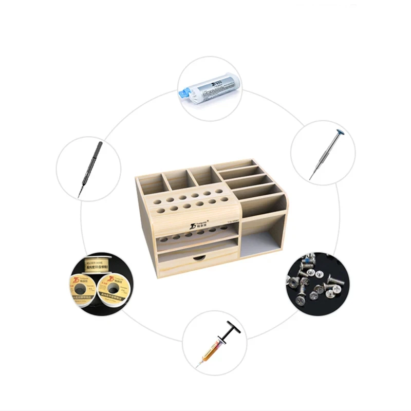 Toolguide Wooden Storage Box Screwdriver Tweezers Holder Mobile Phone Repair Desktop Reception Electronic Tools Tool Parts Box