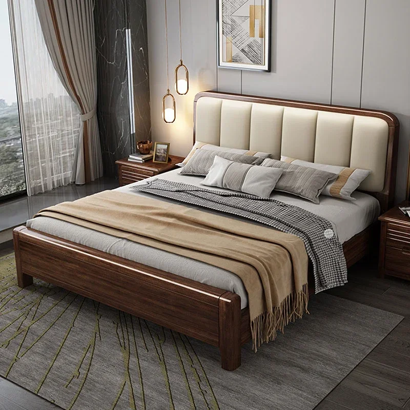 Nature Simple European Bed Large High End Bedroom Human Double Bed Headboards Modern Wooden Meubles De Chambre Furniture