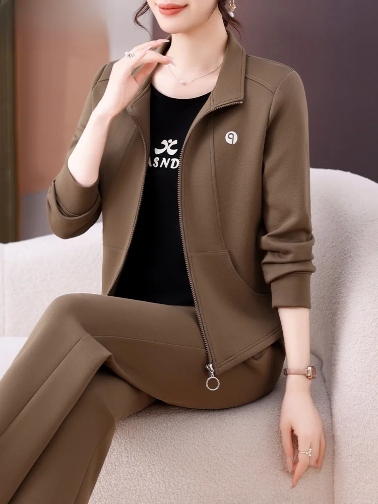 

Casual Running Sportswear Set for Middle-Aged Women Autumn 2025 New Sle Polyester Fiber Long Pants Zipper Closure Color