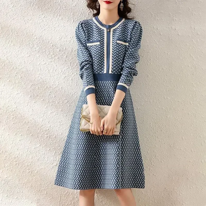 Autumn Winter Sweater Dress Luxurious Knitted Long Sleeve Dress French Party Dress Designer Korean Fashion New Slim Fit