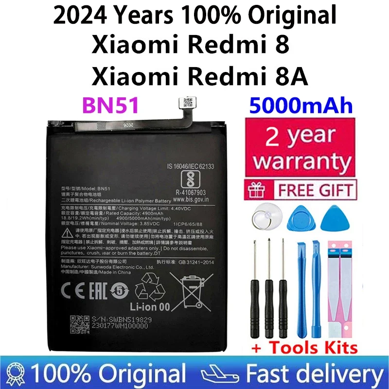 

100% New Original Replacement Battery 5000mAh BN51 For Xiaomi Redmi 8 Redmi 8A Redmi8 Authentic Phone Batteries+Tools