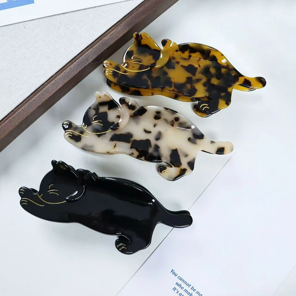 acetic acid Japanese and South Korea Advanced leopard print cat hairpin clip women\'s temperament hairpin back head shark cliP
